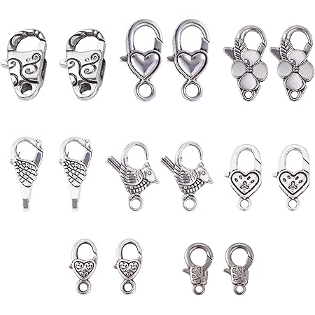 50 Fermoirs Cœur Pinces De Homard En Alliage Tibétain - Fermeture Déclic 25,5mm, Sans Nickel, Argent Antique