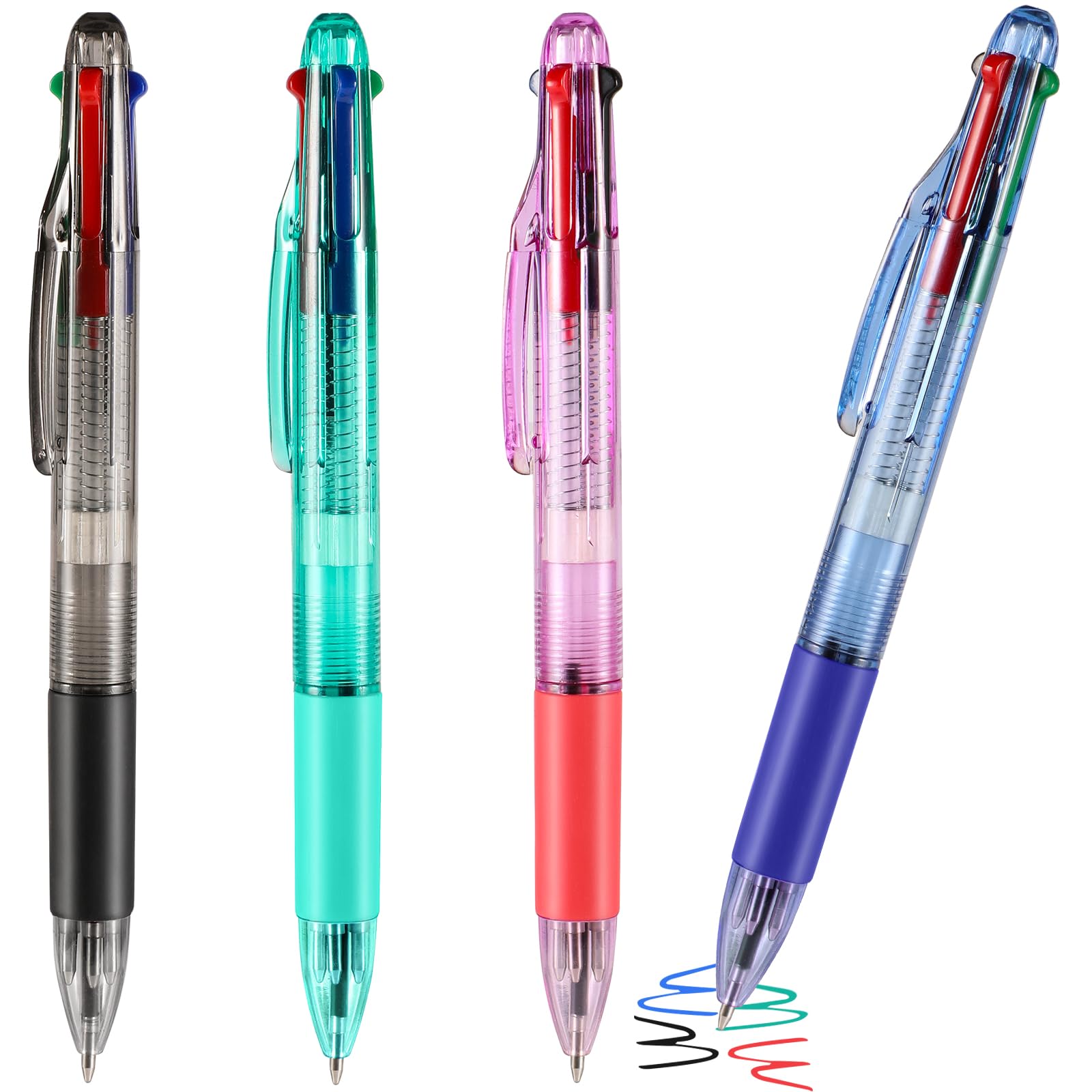 ZneOkoay 4 Peices Basic MultiColor Pen in One 4-Color Retractable Ballpoint Pens 0.7mm Smooth Shuttle Pens For Adults Students Nurses Teacher Party