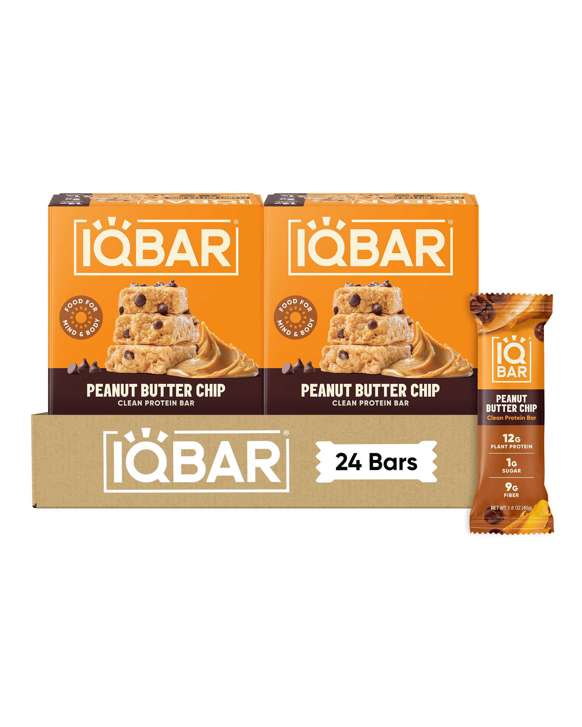 IQBAR Clean High Protein Bars, Low Sugar Snack, Peanut Butter Chip 24ct
