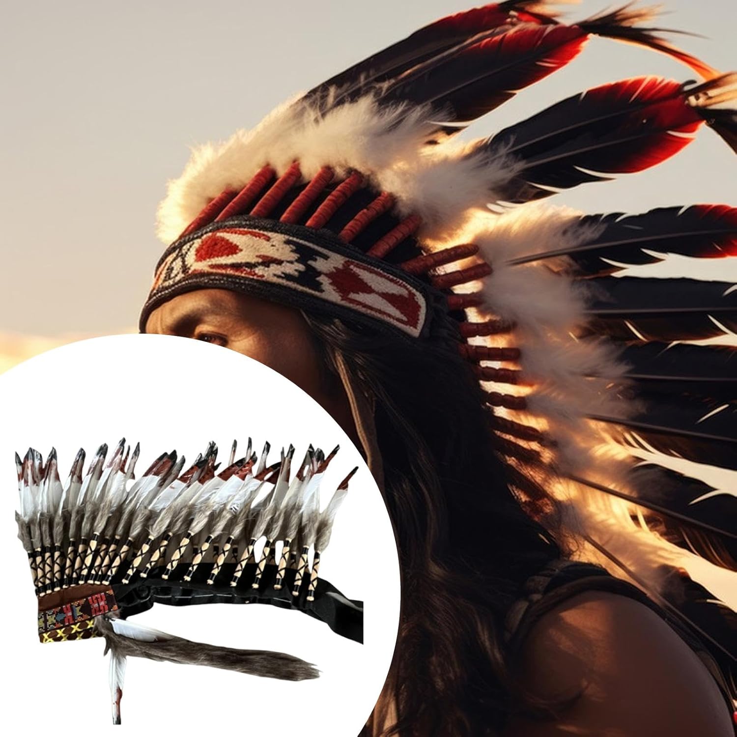 Artificial Feather Headdress Chief Costume Headpiece for Themed Party Men Women