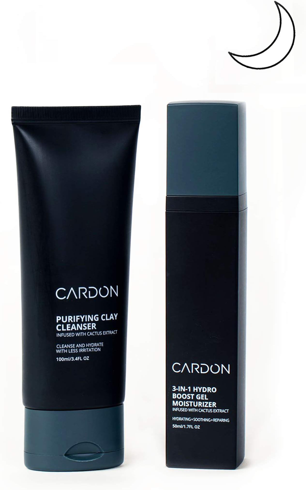 Cardon Mens PM Nighttime Skincare Set | Clay Face Wash Cleanser, 100ml + Repairing Hydro Boost Gel Moisturizer, 50ml | Made with Cactus Extract | Oily, Dry, or Sensitive Skin Type