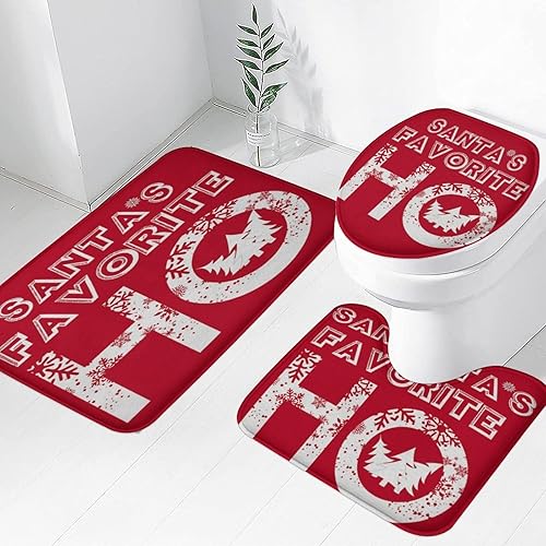 Easternproject Juego de 3 alfombras de baño con diseño de Papá Noel favorito, diseño de copo de nieve rojo y blanco, decoración de invierno, tapete