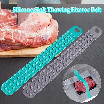 Meat Thawing Belt, 2 Pcs Silicone Sink Thaw Belt, Longer Faster & Safer Defrosting Belt for Frozen Meat and Vegetable, Super Suction Meat Defroster (Grey+Green)