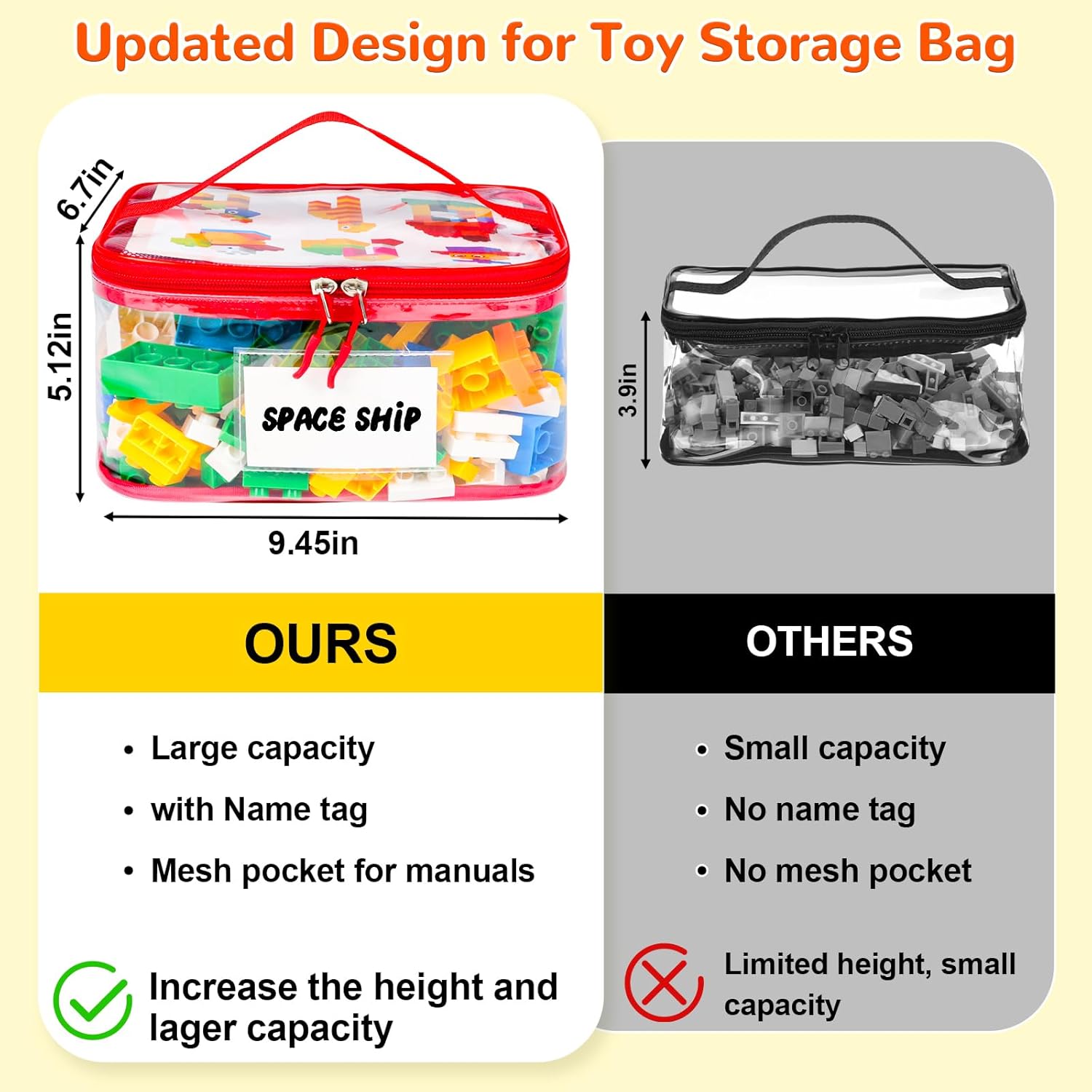 6 Pack Clear Toy Storage Bag with Name Tag& Manual Pocket, Waterproof Transparent PVC Toy Organizer Case for Lego Bricks, Board Games, Building Blocks, Puzzles (Large Capacity, Colorful) Colorful-6PCS image 6 of 9 B0DKJJZLHJ