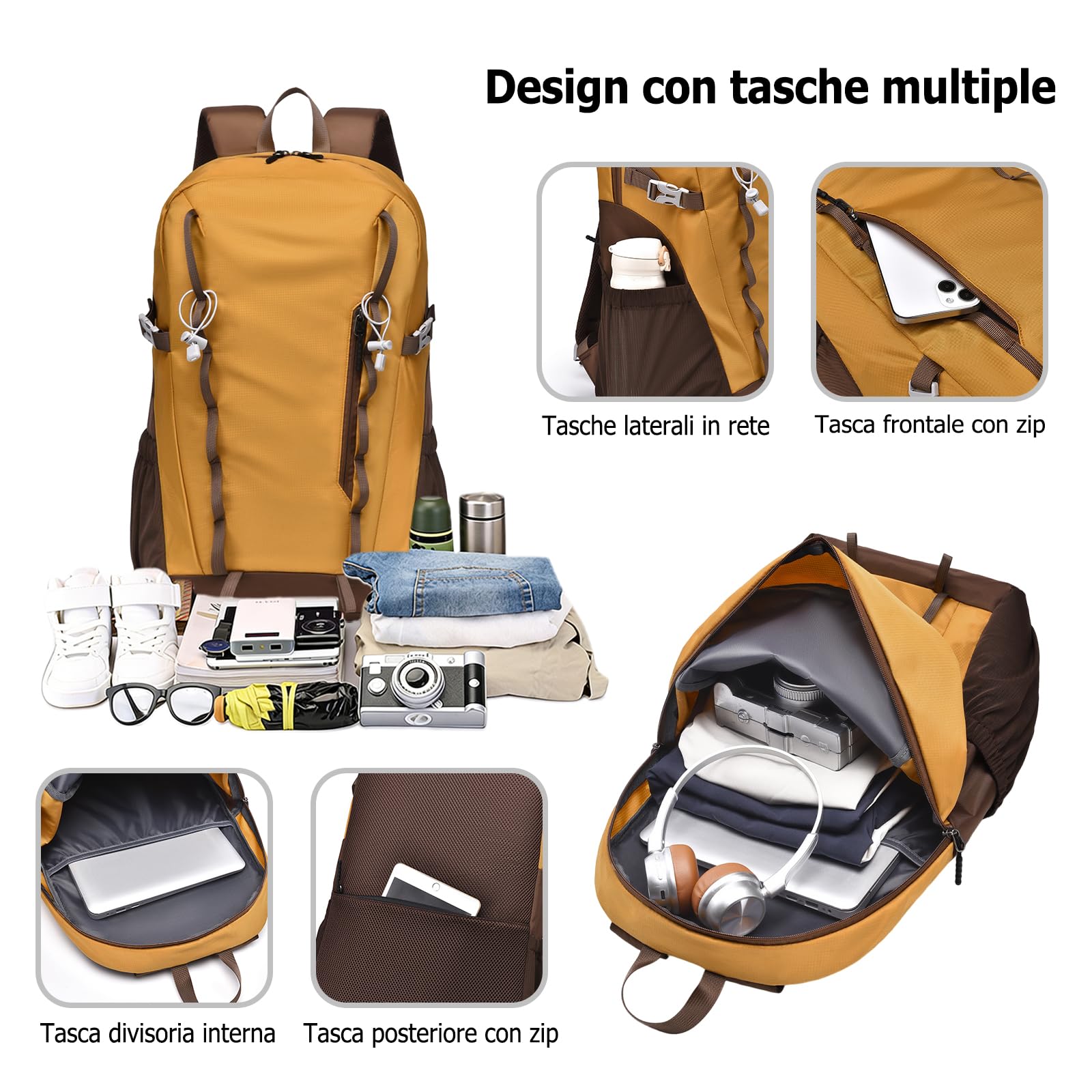 Zaino da Escursionismo Outdoor 30L Zaino di Grande Capacità Zaini Giorno Campeggio Impermeabile con Schienale Traspirante per Escursionismo Viaggi Uso Quotidiano Blu