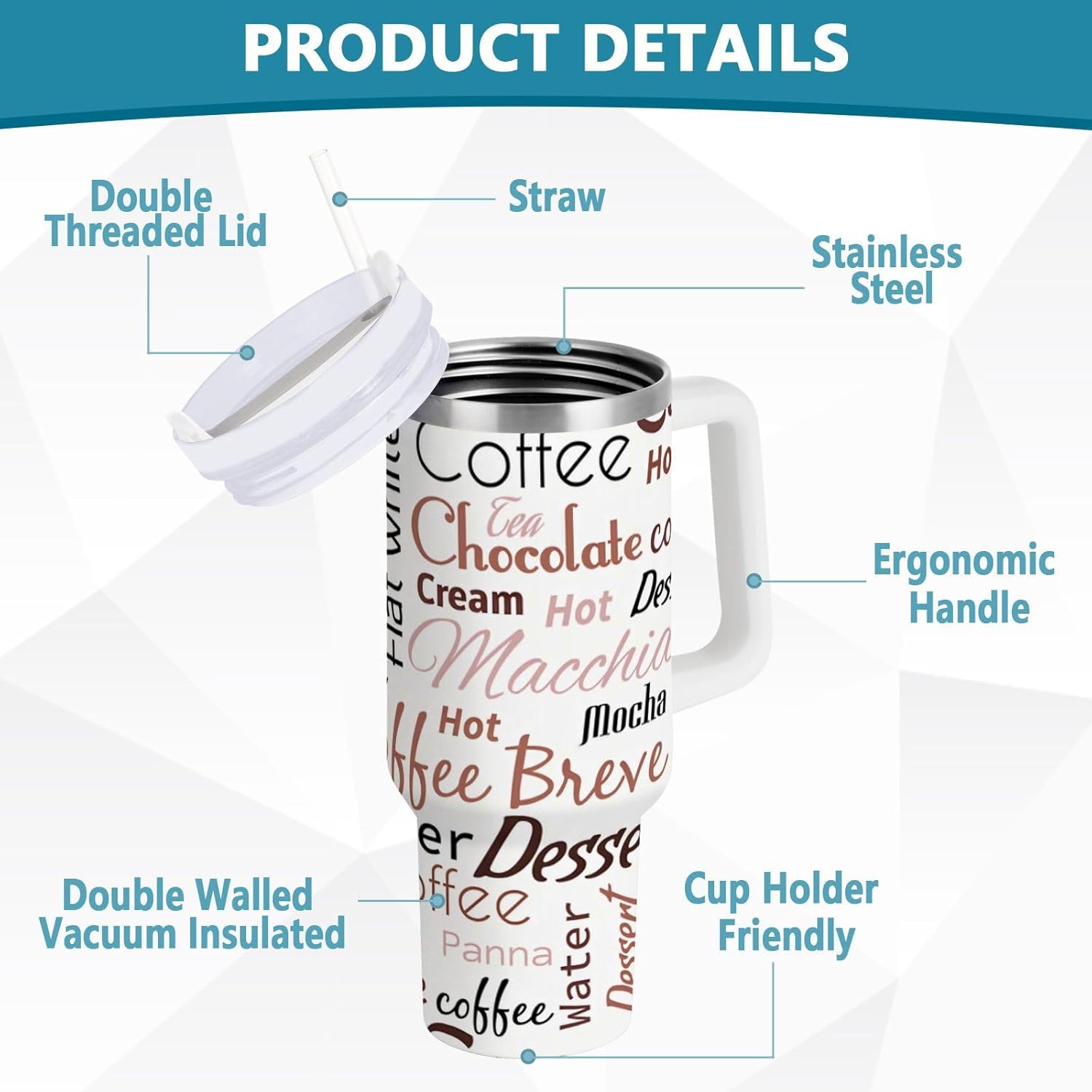 40 oz Tumbler Cherry Fruit Insulated Travel Mug with Handle and Straw Lid Stainless Steel Vacuum Coffee Cup Tea Beverage Container Water Bottles for Car Sports office