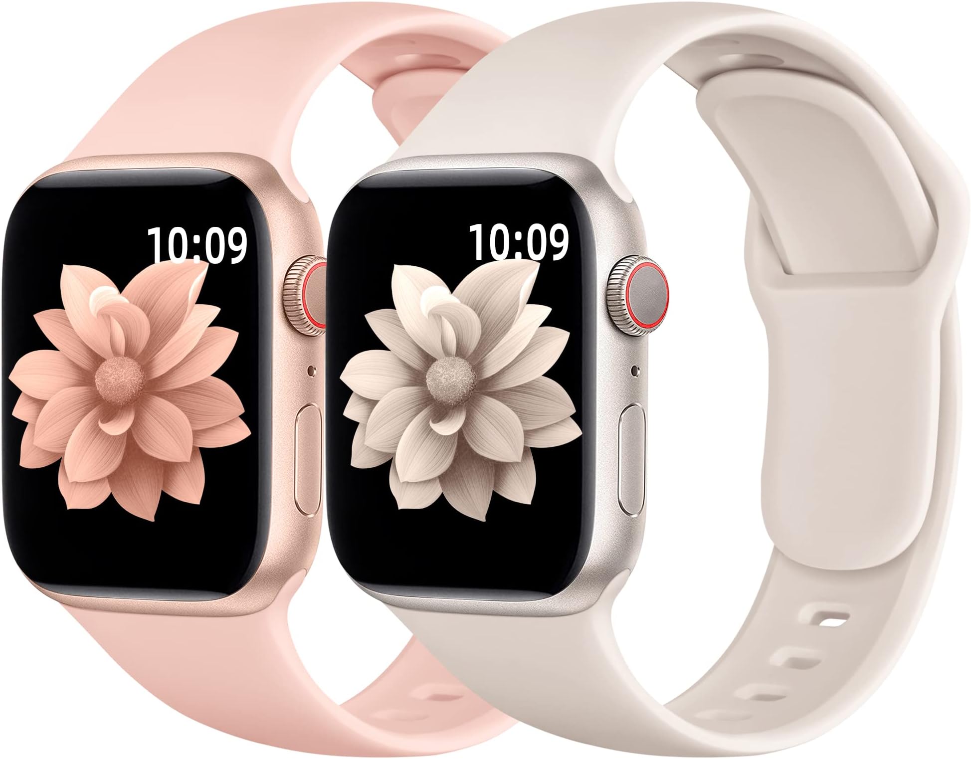 Ouwegaga 2 Pack Silicone Strap Compatible with Apple Watch Strap 38mm 40mm 41mm 42mm 44mm 45mm 49mm, Soft Sport Replacement Band for iWatch Series 9 8 7 6 5 4 3 2 1 SE Ultra 2, Sand Pink/Starlight