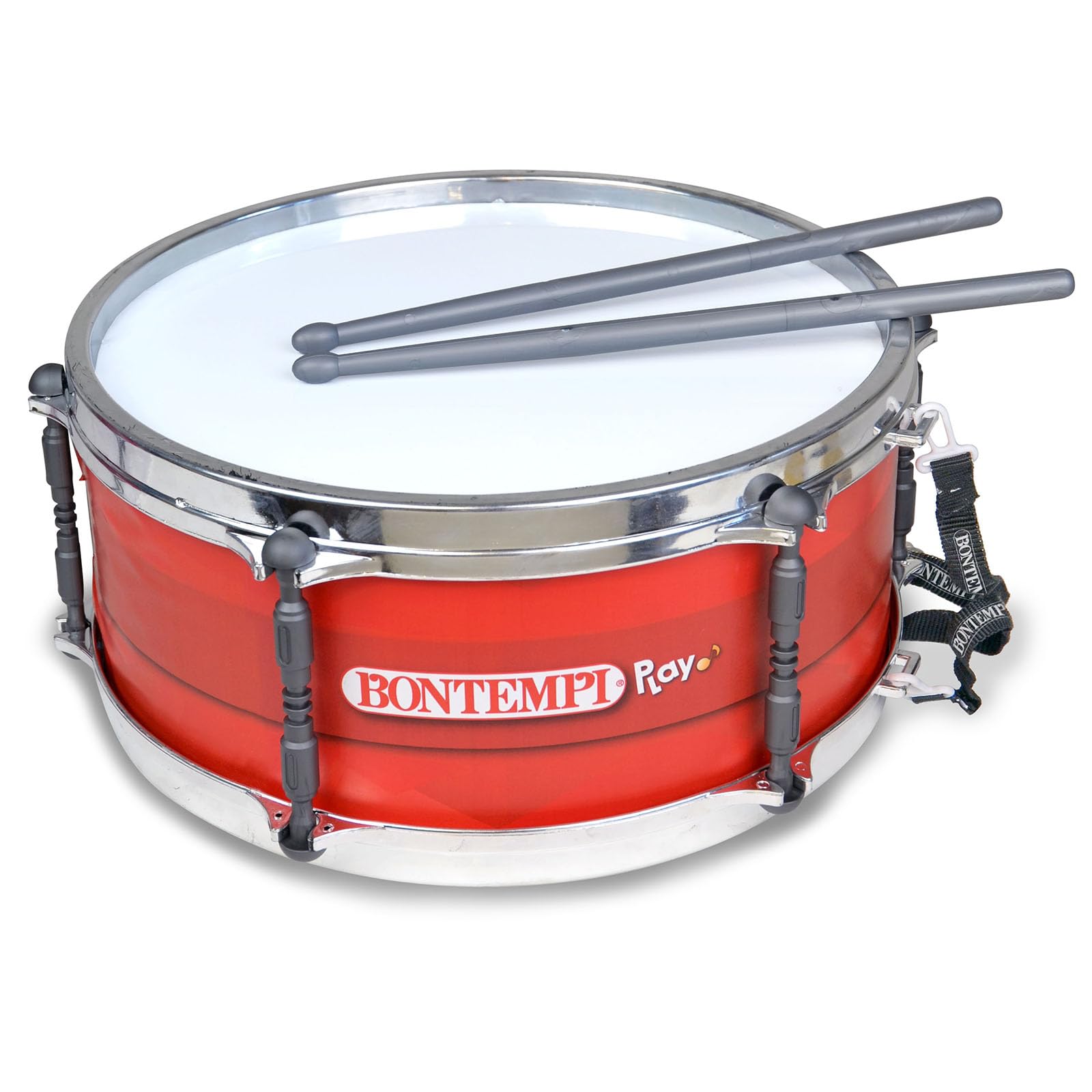Bontempi | BeatMaster - Tamburo con Doppia Membrana, Tracolla e Bacchette di 25cm per un'Esperienza Ritmica Completa, Rosso, 34,4x31,9x15,4 cm