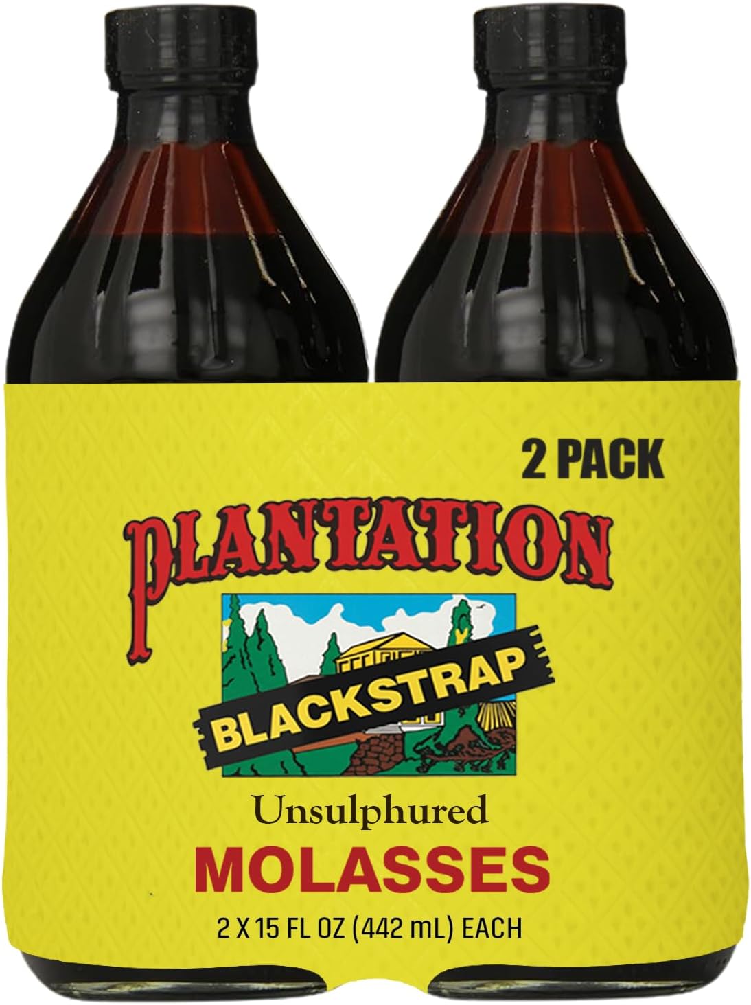 Plantation Blackstrap Molasses 15 oz (Pack of 2) – Unsulphured Blackstrap Molasses, Rich Natural Sweetener for Baking, BBQ, Baked Beans, Gingerbread & Beverages