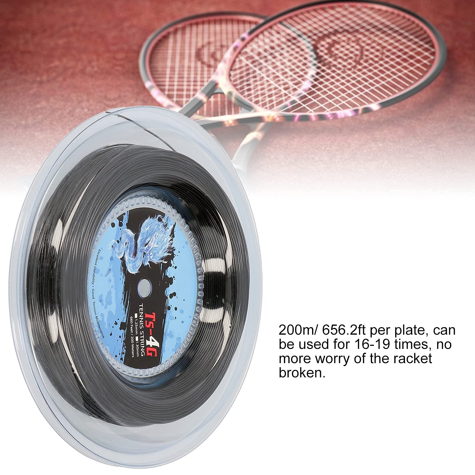 Alomejor Corda per Racchetta da Tennis, Lunghezza 200 m/656.2 Piedi, Accessorio da Tennis Nero per Sport all'Aria Aperta