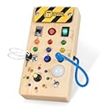 Hoarosall Montessori Wooden Busy Board with 8 LED Light switches, Sensory Toys Light Switch Travel Toys for 1+ Year Old Baby and Toddler