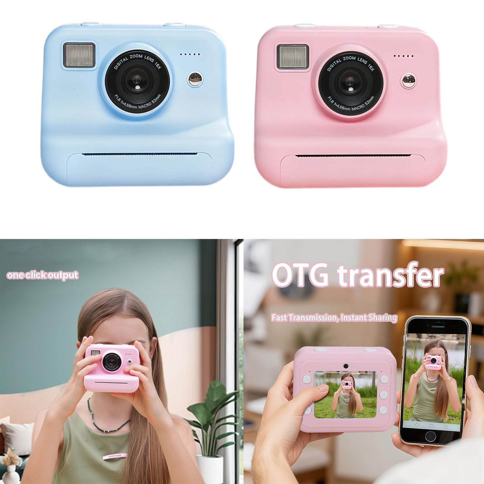 Facile da usare, stampa istantanea della fotocamera per bambini, include 4 rotoli di carta fotografica, gioco attivo, sviluppo artistico, fotografia, regalo per stampa istantanea