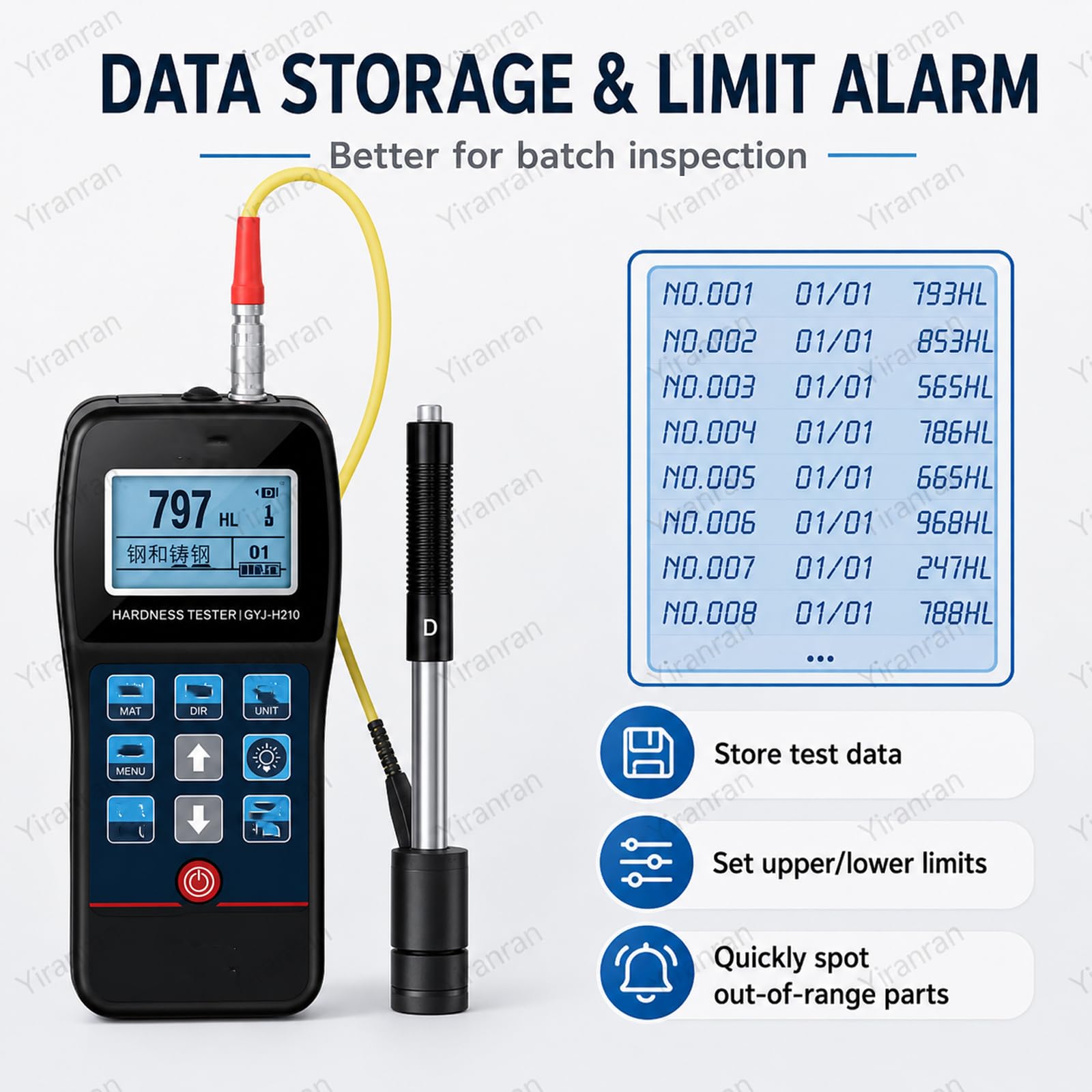 Durómetro Digital De Alta Precisión Leeb, Conversión Con Un Solo Clic De 7 Tipos De Unidades Con Dispositivo De Impacto D, Gran Capacidad De Almacenamiento, Alarma De Límite, Para Acero, Hierro