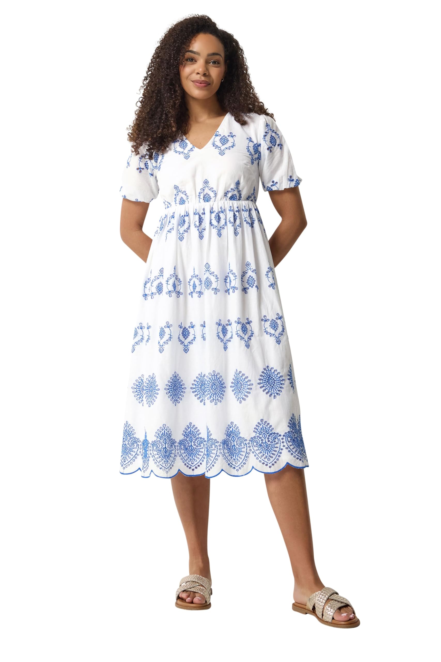 M&Co Women's Embroidered Cotton Midi Dress | Size: 20