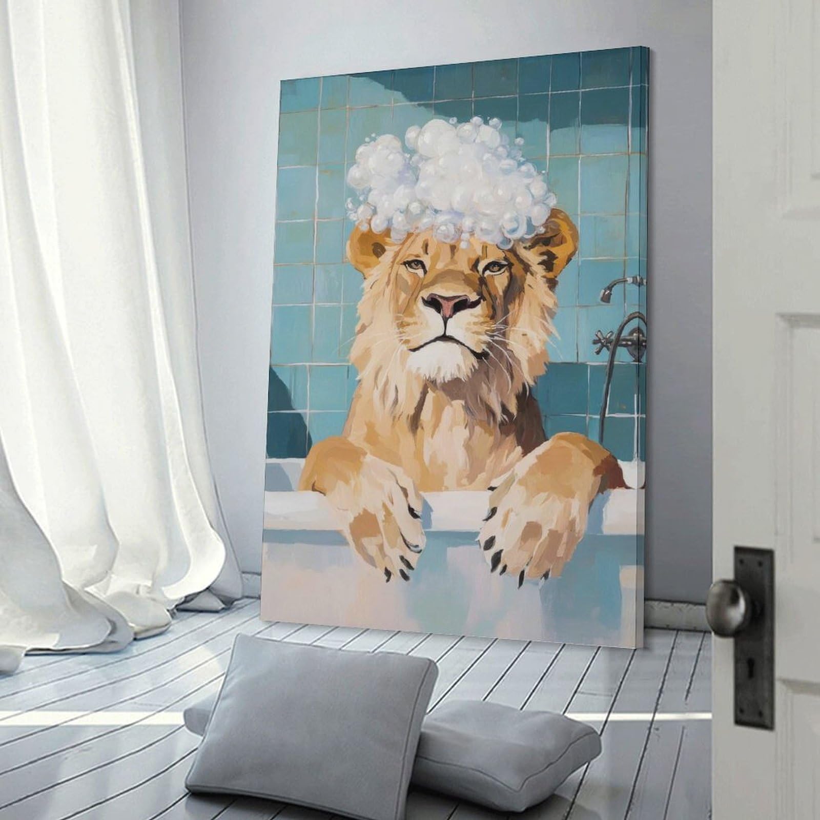Junmoney Lion in A Bath Wall Picture Print 24x36inch(60x90cm), for Apartment Walls, Studios Or Work Areas, A Simple Refresh for Blank Walls