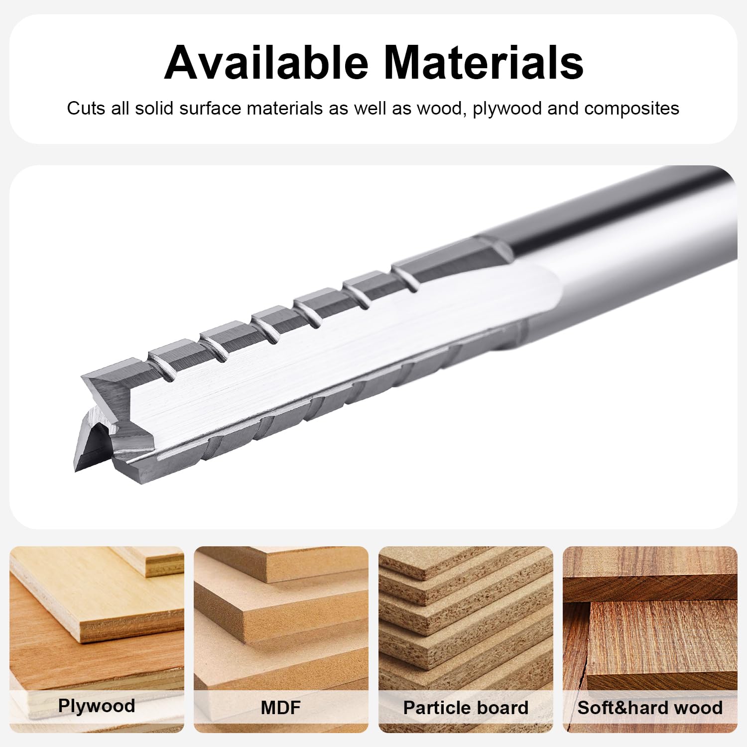 SpeTool 8 mm Schaftdurchmesser Gerader Hartmetall-Fräser mit Wolframkarbidspitze 32 mm Schnittlänge 3 Flöten Schnitzen CNC-Trimmschlitz, Spanbrecher, Sperrholz-Schaftfräser für die Holzbearbeitung