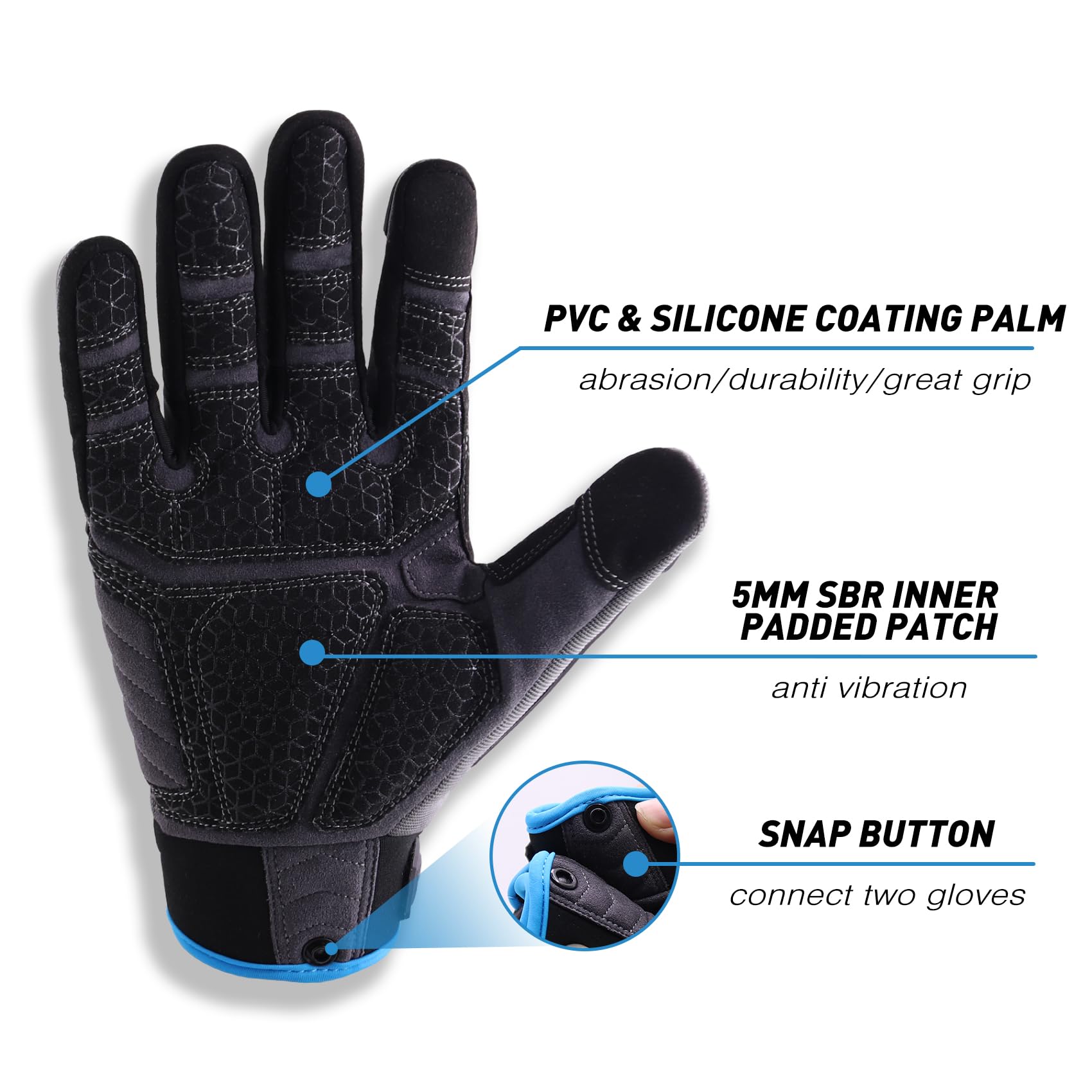 HANDLANDY Anti Vibration Gloves Men Impact Resistant Work Gloves, Padded Palm Grip Heavy Duty Working Gloves (Blue, M) - Image 2