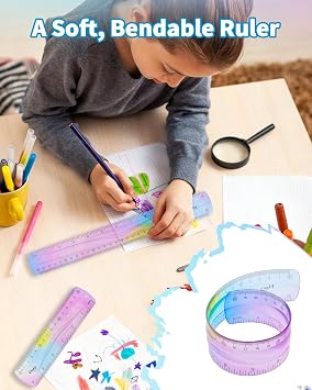 4 Pack Flexible Ruler Set, 12 Inch & 6 Inch Bendable Rulers for Kids, Soft Plastic Rulers with Dual-Sided cm/inch Scale, Gradient Color Flex Ruler for School, Home, Office