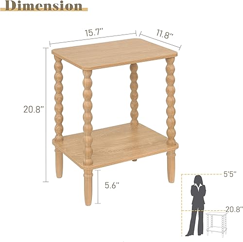 Miniatura 3 de Mesa auxiliar pequeña, mesa auxiliar de sofá con estante de almacenamiento de 2 niveles, mesa de centro de madera para dormitorio, sala de estar,