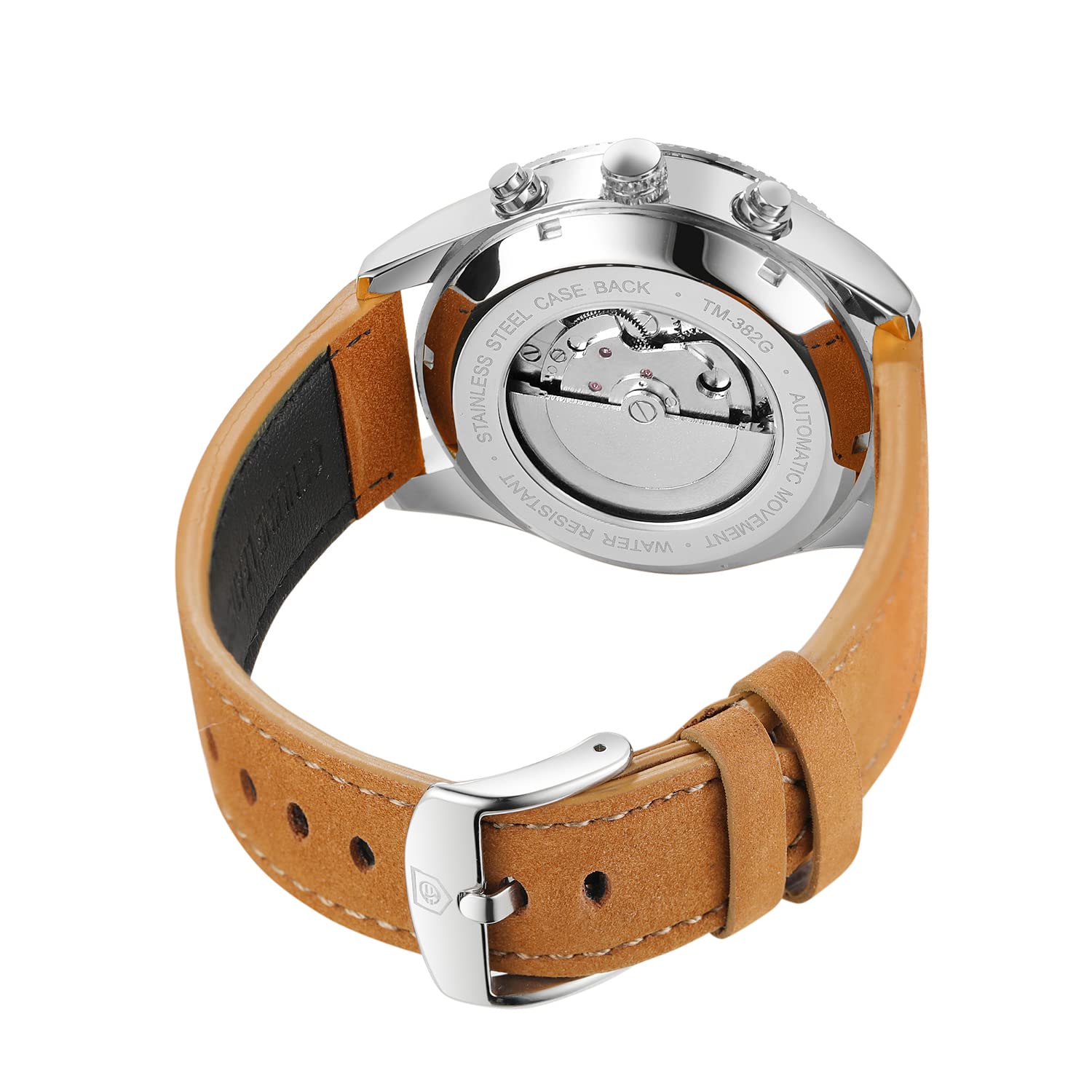 FORSINING Herren Automatik Tourbillon Wasserdicht Kalender mit braunem Lederband Armbanduhr