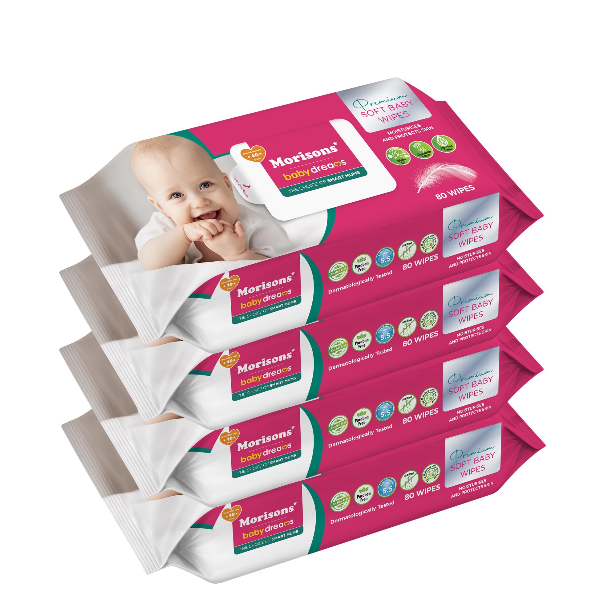 Morisons Baby Dreams Premium Soft Cleansing Baby Wipes enriched with Aloe Vera and Vitamin E - pack of 4-image-43
