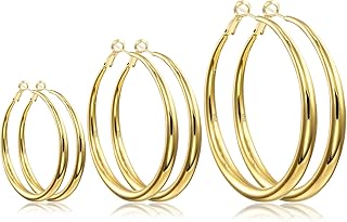 3 Pairs Large Hoop Earring for Women, Chunky Gold Hoop Earrings Hypoallergenic Sterling Silver Hoop Earrings 14K Gold Plated Lightweight Big Hoops Earrings (30/40/50/60mm)