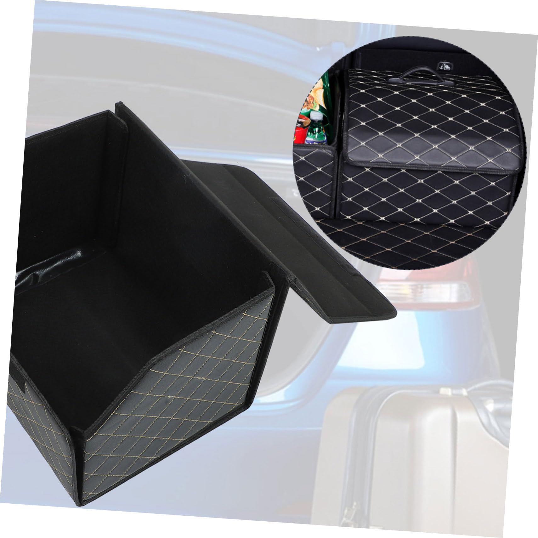 BESTYASH Organizer Scatola Cuoio Auto in Pieghevole Bagagliaio Nero | Vano Posteriore Dell’auto, Facile da Pulire e Riutilizzabile, Finitura Elegante e Raffinata