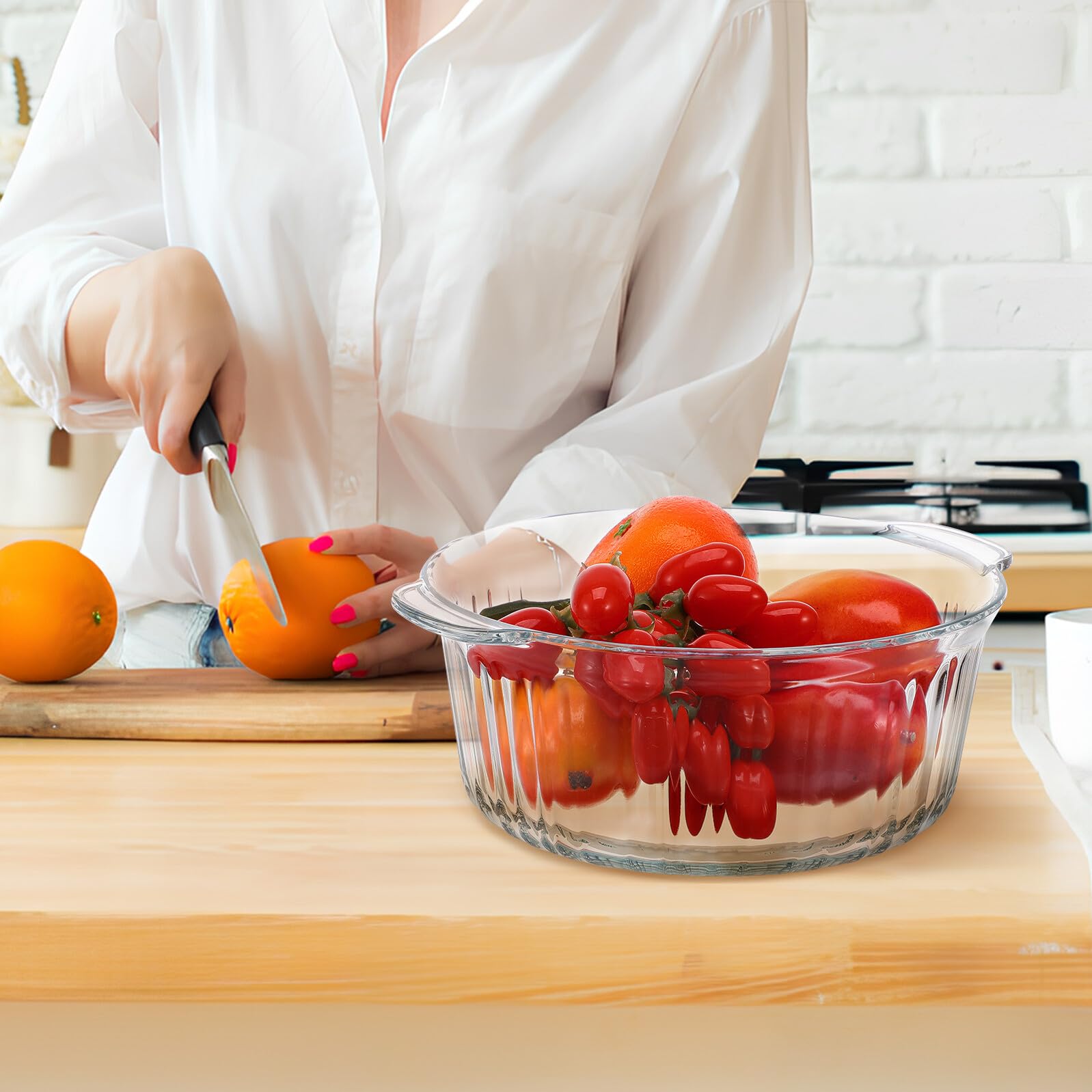 Homoyoyo Runde Glas auflaufform mit Transparentem Deckel Hitzebeständig für Backofen Schmoren Suppen und Vielseitiges Kochen Gleichmäßige Wärmeverteilung Mikrowellengeeignet