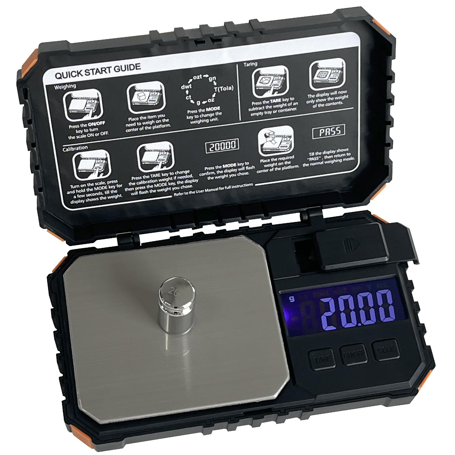 Báscula digital de bolsillo, 500 g x 0,01 g, 6 unidades con pantalla LCD, báscula de bolsillo de precisión con peso de calibración de 20 g para alimentos, joyas, monedas, café