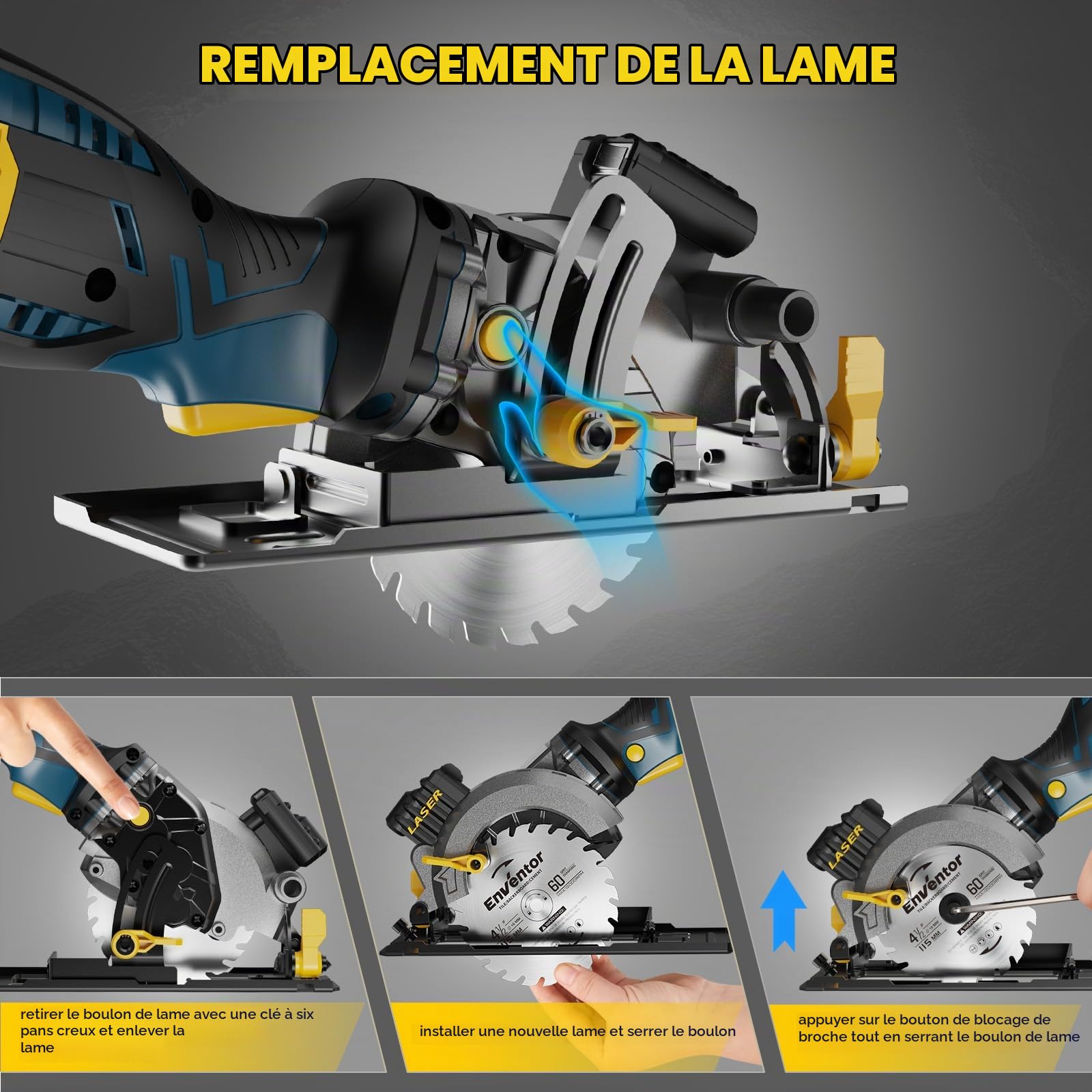 Enventor Mini scie circulaire avec guidage laser, 705W, 6 Lames(115mm)