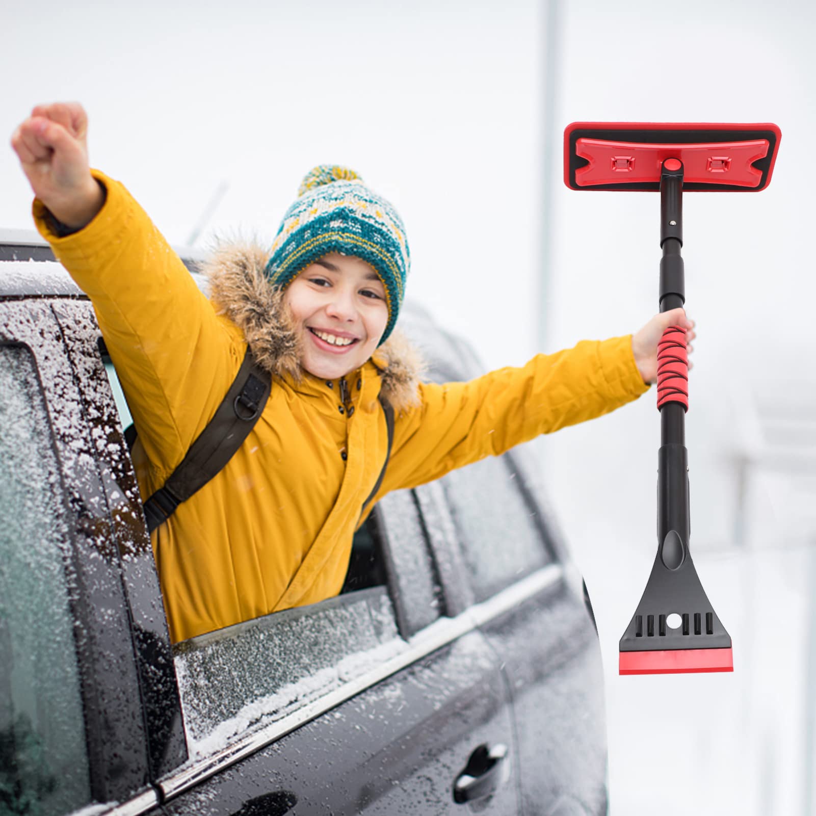 Angoily Eva Sponge - Pala da Neve per Auto Raschiaghiaccio per Parabrezza Spazzola con 7 Angoli di Cambio Facile da Usare
