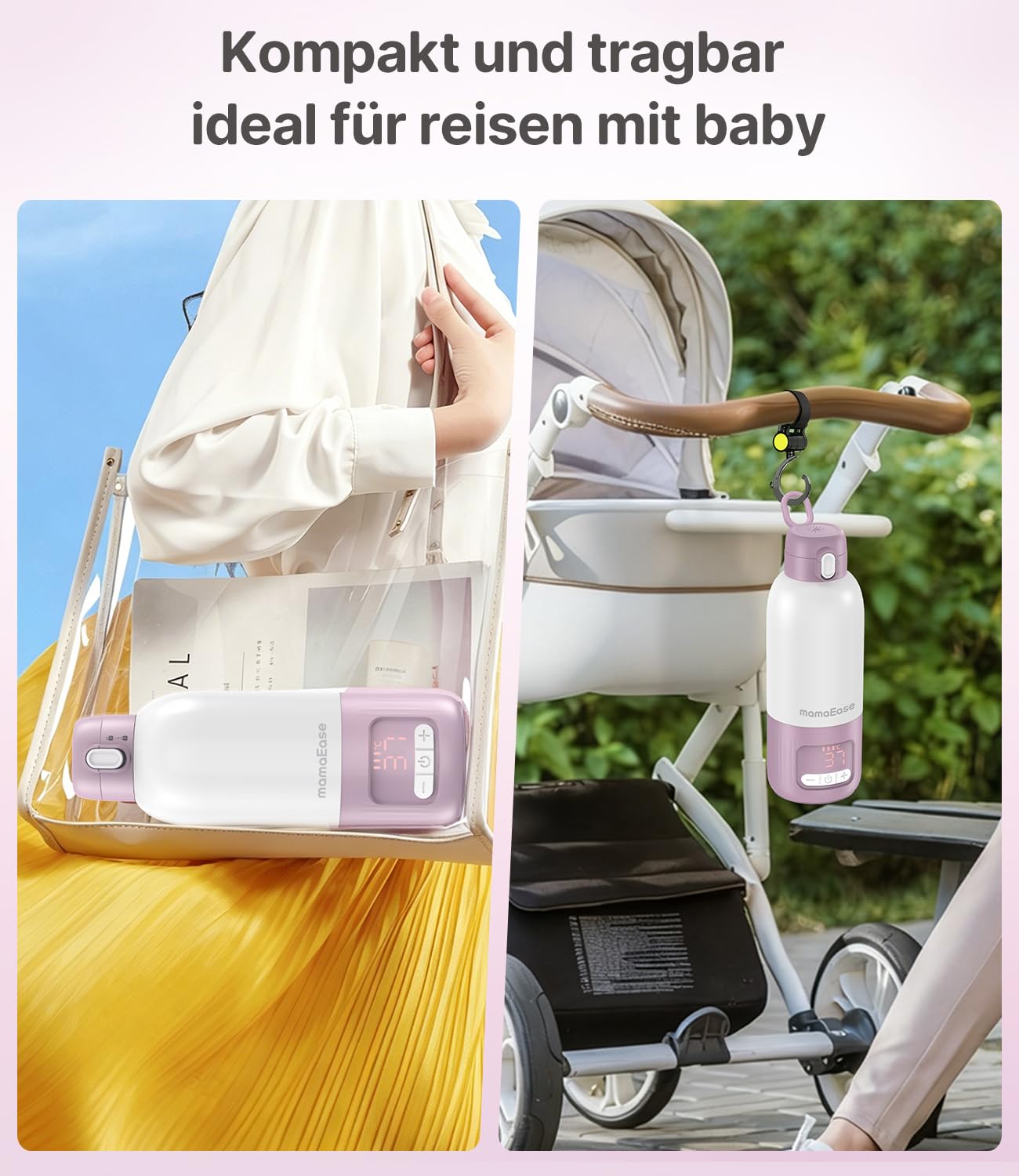 Tragbarer Baby Flaschenwärmer für Unterwegs, Pasteurisier-Funktion + 500ml Kapazität + 16000mAh-Akku | 2 Heizmodi für Muttermilch & Wasser | Schnellaufheizen & Kochfähig