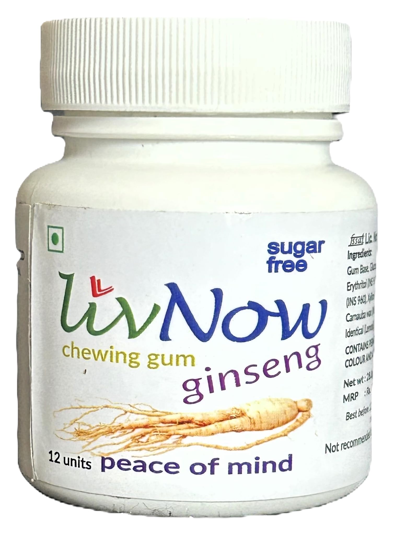 livNow Ginseng - Sugar-Free Chewing Gum - Panax/Korean Ginseng Root Extract for Energy and Focus | Mini-Bottle (12 units) | Pack of 2