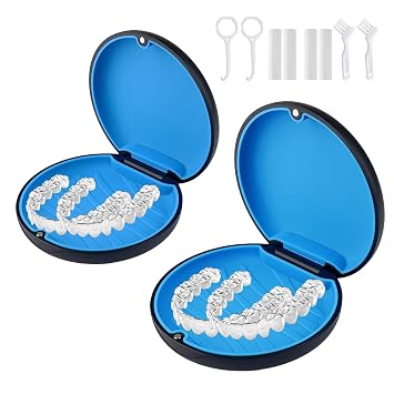 2 Pack Aligner and Retainer Case,Compatible with Invisalign,Mouthguard Case Kits, Portable Aligner Cases with Chew Remover Tool and Brush, Black