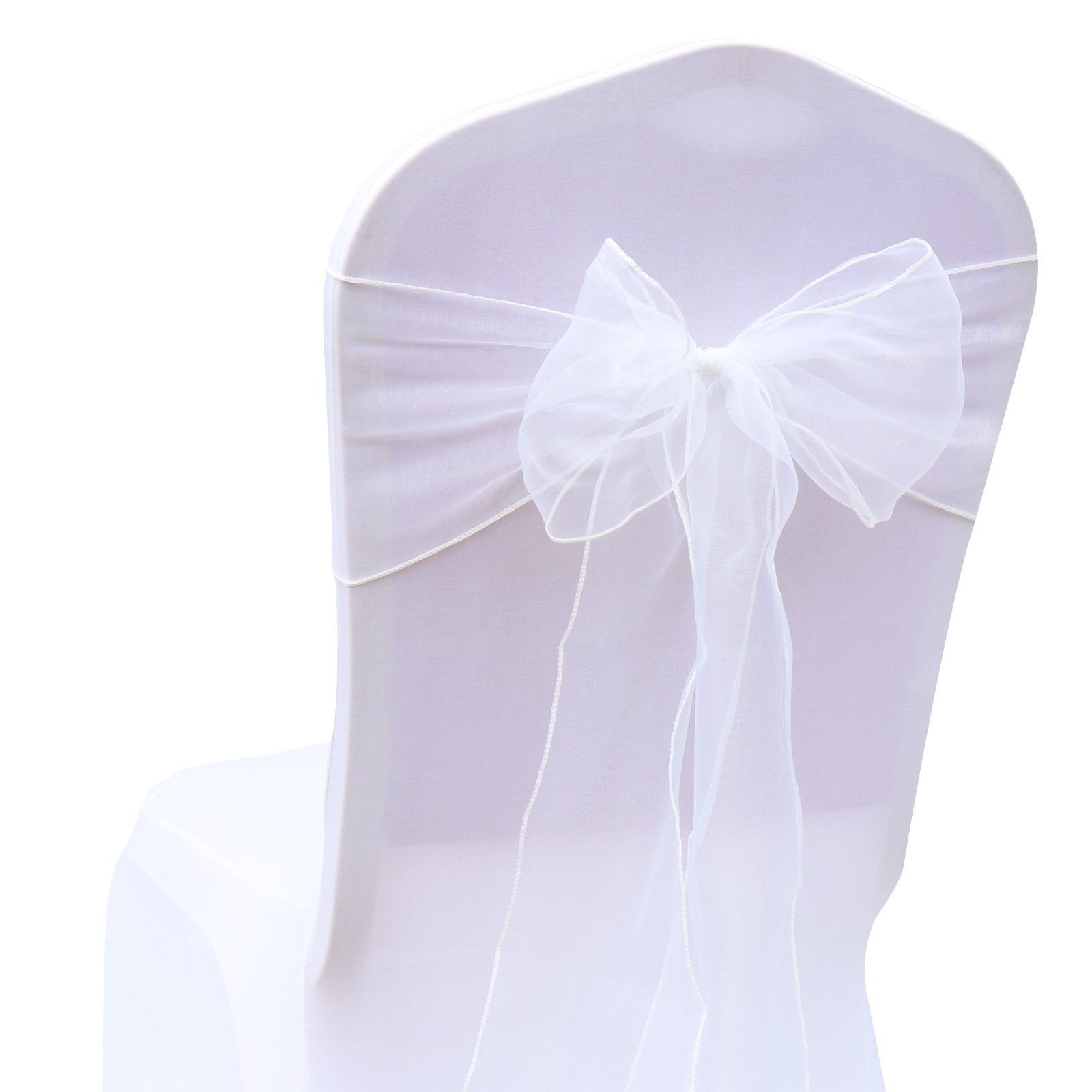 Lazo de organza para silla, faja, arcos, fundas de silla, camino de mesa, lazos para sillas para bodas, fiestas, cumpleaños, eventos, Navidad, decoración, 18 x 275 cm, 25 blancas