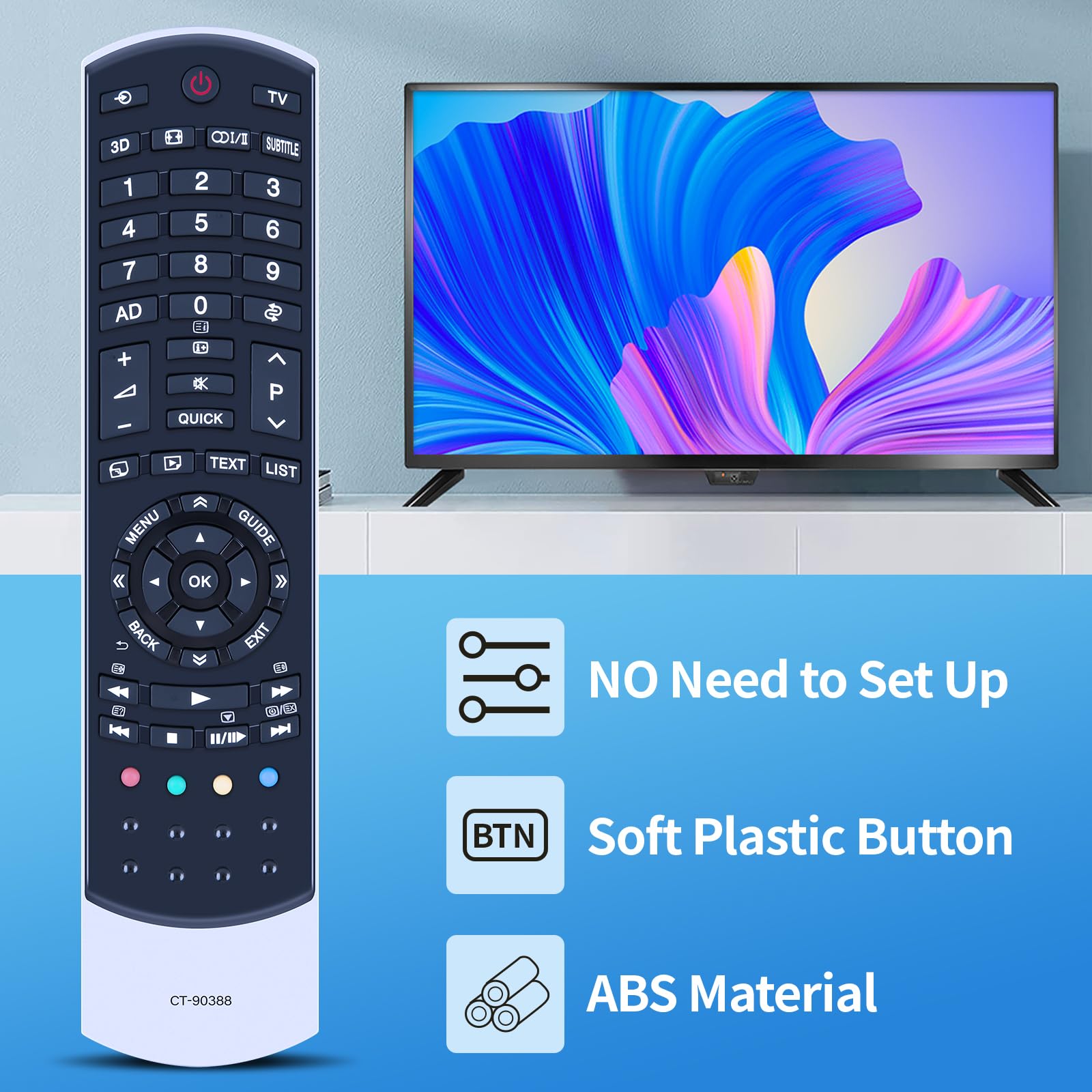 TCNOUMT CT-90388 Replacement Remote Control Suitible for Toshiba TV 32RL838 32RL838G 40TL868G 46TL838 46TL838F 46TL868G 46TL868N 40TL838G - Image 3