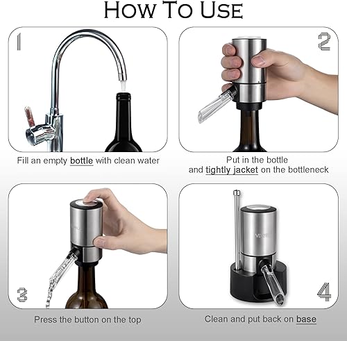 Miniatura 7 de VENZELL Aireador y vertedor eléctrico de vino, decantador de vino inteligente de un solo botón con tapón de vacío automático y dispensador