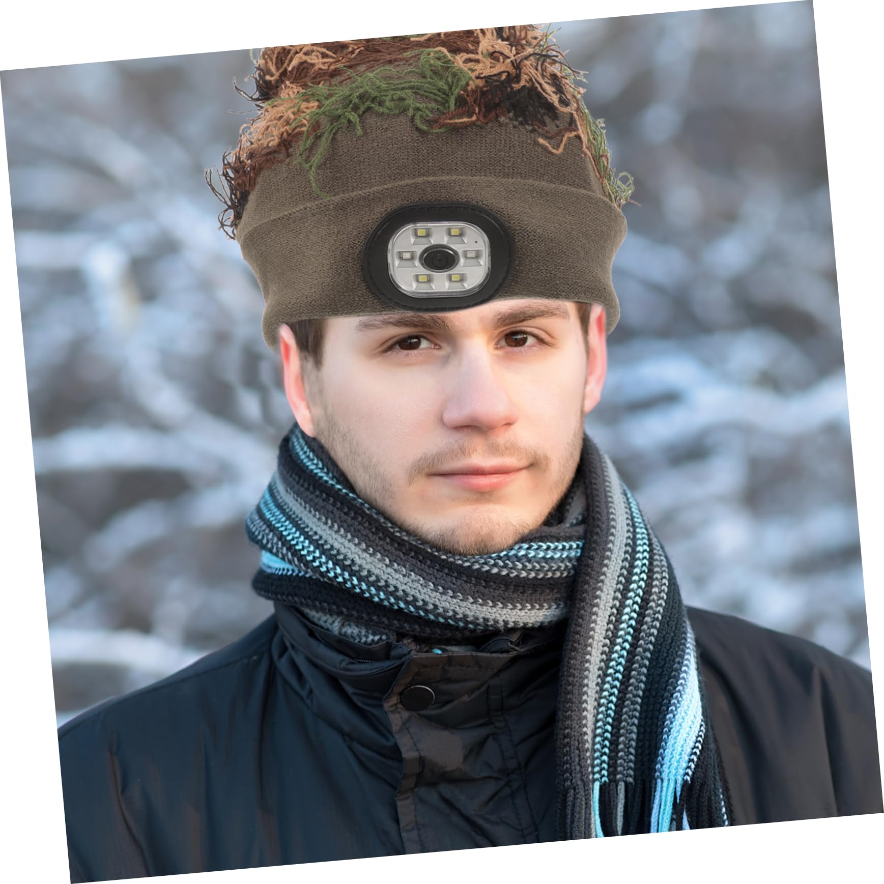 LIFKOME Led Headlamp Hat Camouflage Fleece Hat with Built-in Lights for Running Camping