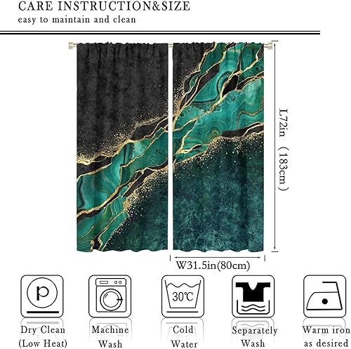 Miniatura 2 de ESPROUTTY Cortinas de mármol abstracto, malaquita verde y venas doradas, cortinas opacas para ventana, habitación, comedor, estilo japonés, 2