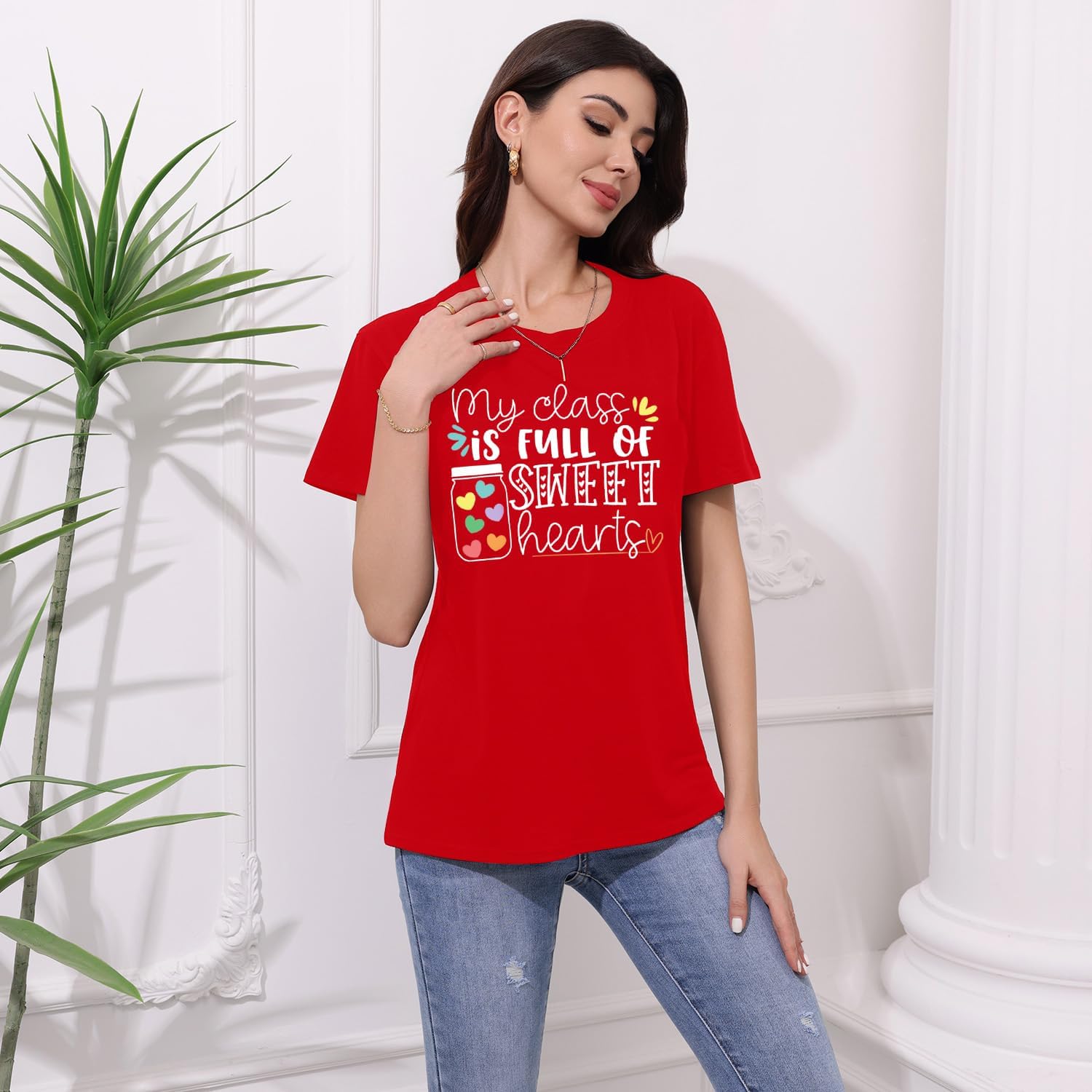 MAIHUN Teacher Valentines Shirt for Women My Class is Full of Sweet Hearts Tshirt Teacher Life Tee Tops - Image 3