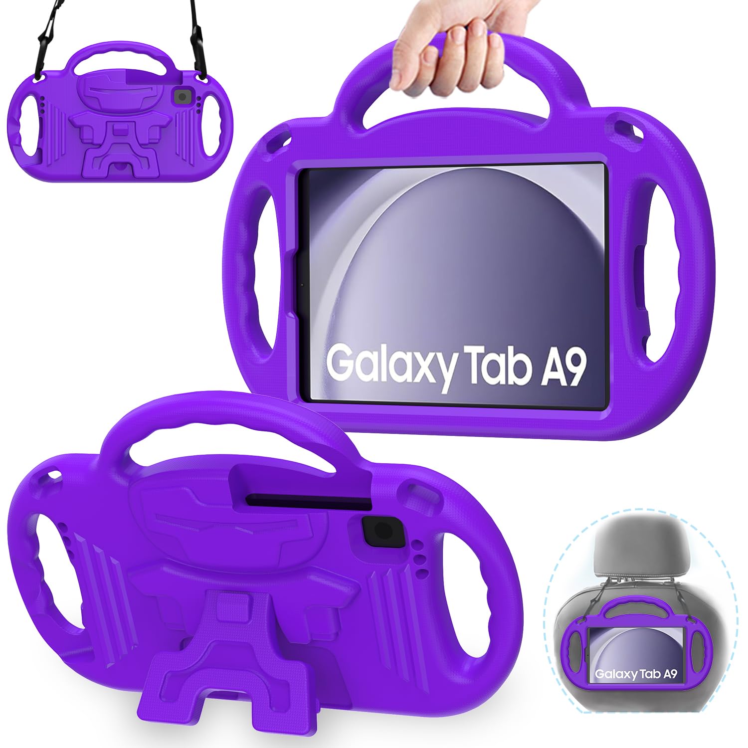 AVAWO Kids Case for Samsung Galaxy Tab A7 Lite 8.7 Inch 2021, Galaxy Tab A7 lite Case, with Strap, Shockproof Lightweight Handle Stand Case for Samsung Tab A7 Lite 8.7 2021 (SM-T220/T225/T227), Purple