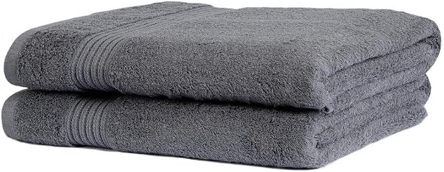 Sasma Home - 2 x Jumbo Bath Sheets (90x150cm)- 500GSM 100% Natural Staple Cotton Highly Absorbent- Quick Dry Large Bath Sheet set (Grey)