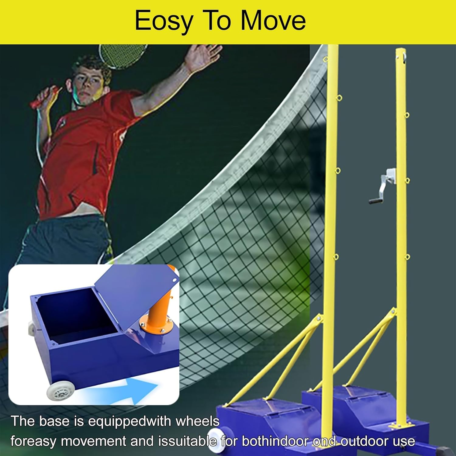 Badminton/Volleyball Poles for Backyard, Portable Volleyball Poles with Net Outdoor, Adjustable Height,Volleyball Training Set with Wheels,for Adult Kids School