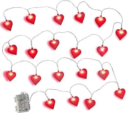 Miniatura 9 de Guirnalda de luces de corazones rojos y rosas para el día de San Valentín, 2 unidades, 10 pies9.8 ft-20 luces LED con 9 modos de parpadeo,