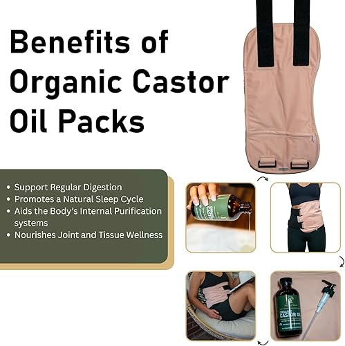 Miniatura 2 de Kit de envoltura de aceite de ricino orgánico: apoyo natural para la inflamación, estreñimiento y desintoxicación | Cómodo envoltura sin fugas |