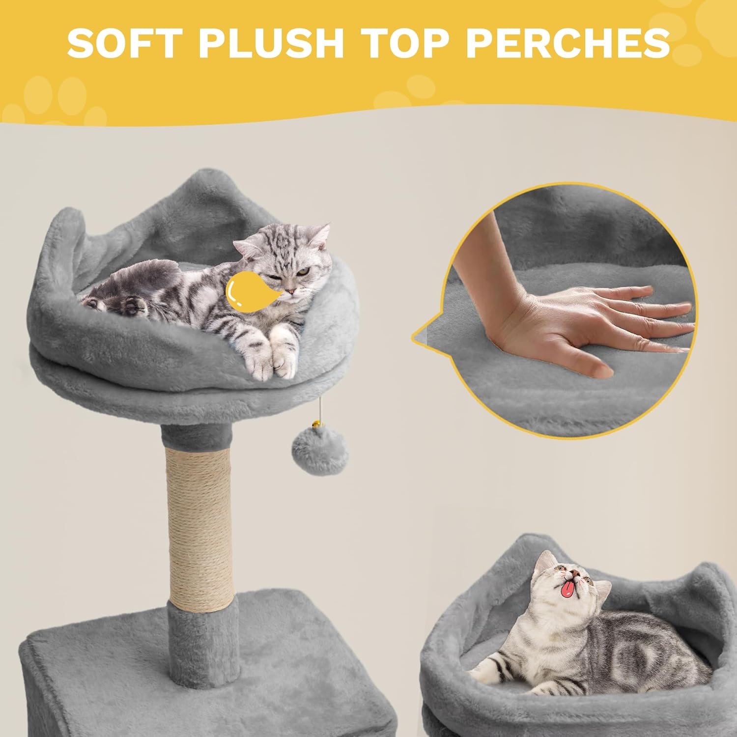 review DWVO Tall Cat Tree for Indoor Cats, 75 inches Multi-Level Cat Tower with Sisal Scratching Posts & Ramp, Plush Perches, Hammock, Spacious Condos, Cat Activity Center for Kittens,Grey