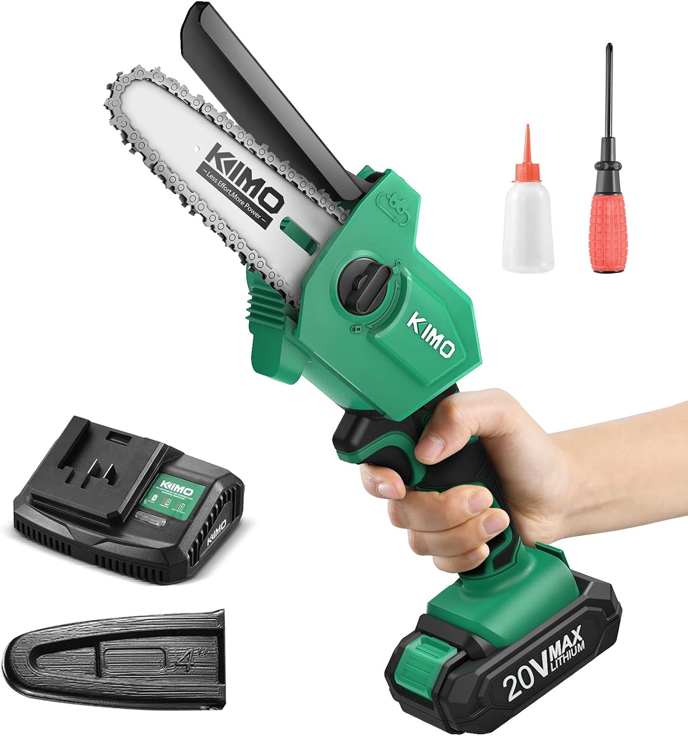 Mini Chainsaw - KIMO 2lbs Ultra-Lightweight Upgraded Cordless Chainsaw, 4-Inch w/ 20V 2.0Ah Battery&Charger, 13.2ft/s Speed, One-Handed Electric Chain Saw for Garden Tree Trimming Branch Wood Cutting