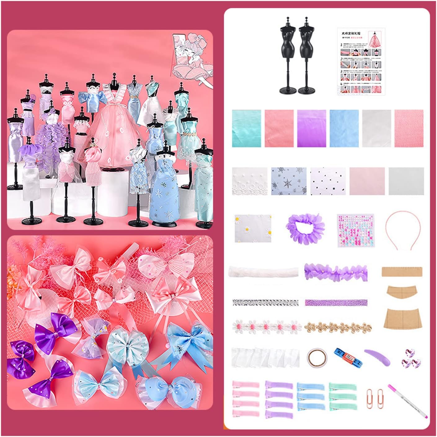 YunYe Fashion Designer Kits for Girls, Dress Design Craft Making Kit, Fashion Design Sketchbook with Mannequins, DIY Princess Costume Design for Kids Girls (Complete Set Plus)