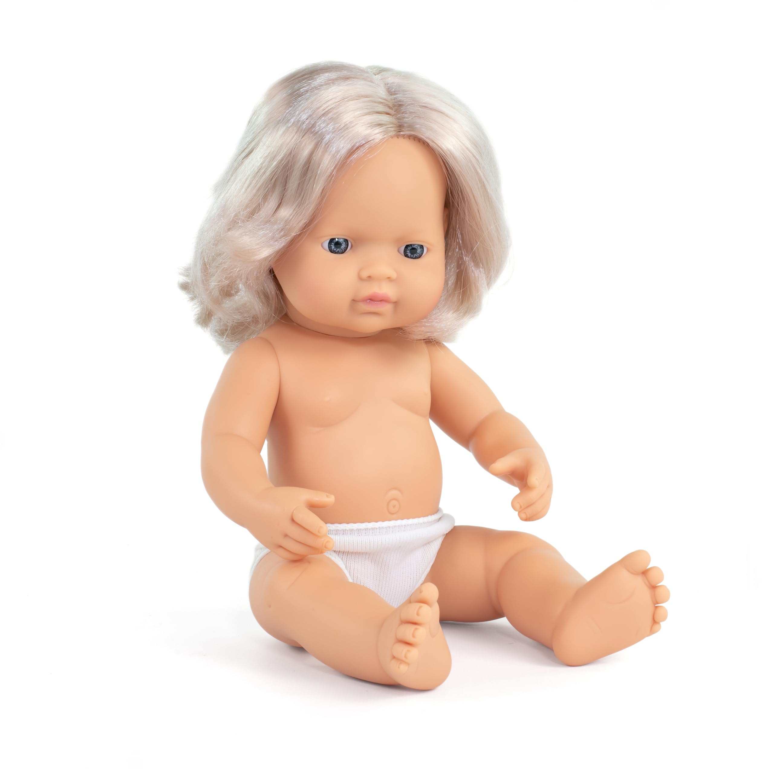 Miniland Doll 15'' Caucasian Blond Girl (Polybag) - Made in Spain, Anatomically Correct, Newborn, Quality