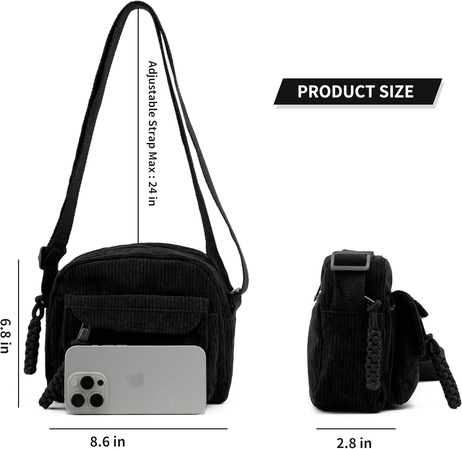 Small Cute Corduroy Crossbody Bag Mini Shoulder Bag Handbags Purse with Zipper Pocket - Image 3